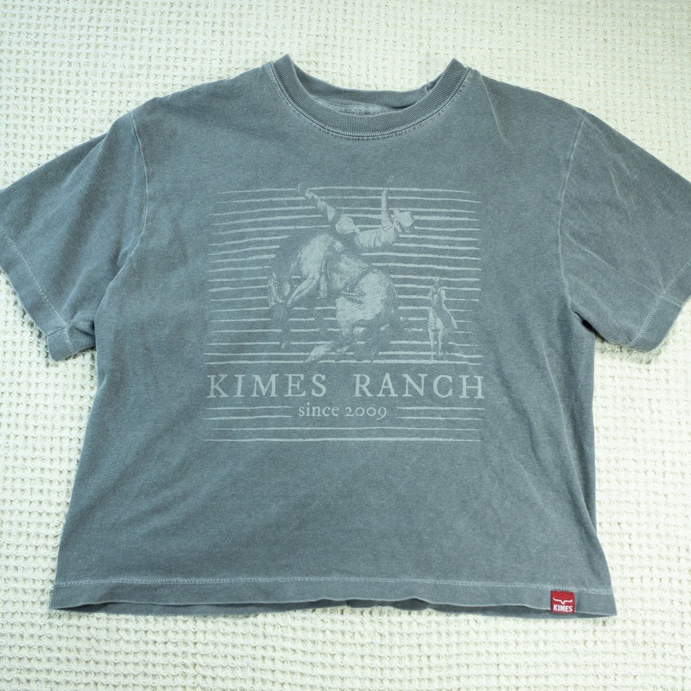 Kimes Ranch Gray Graphic T-Shirt Small Rodeo Bucking Bronc Western Cotton Tee